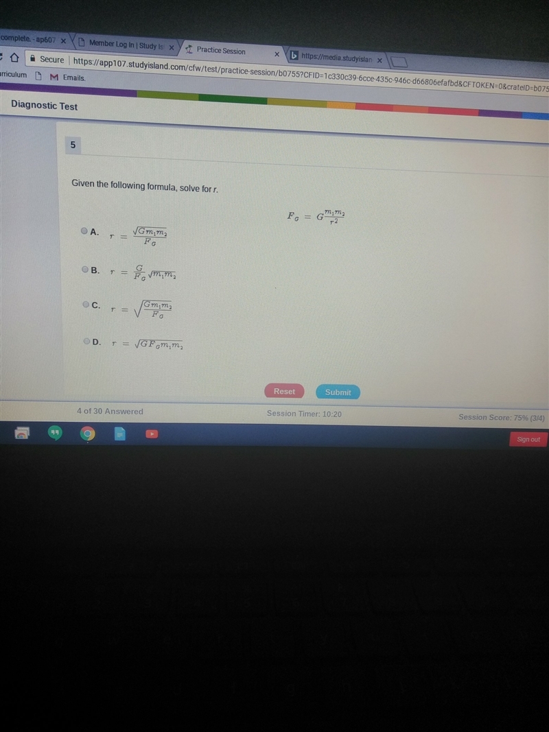 Given the following formula, solve for r.-example-1