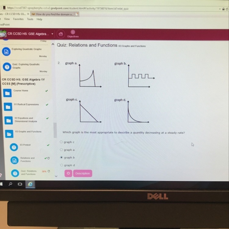 Which is the most appropriate to describe a quantity decreasing at a steady rate-example-1