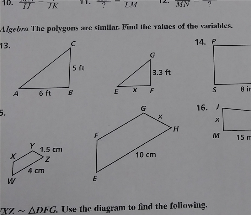 The polygons are similar find the values of the variables-example-1