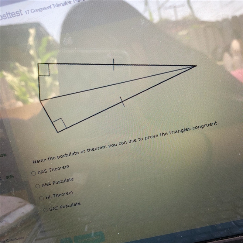 Name the postulate or theorem you can use to prove the triangle congruent-example-1