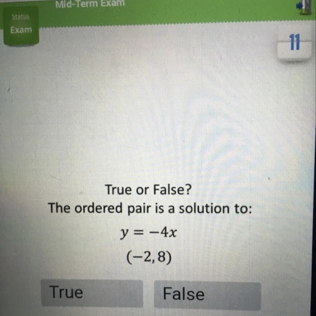 True or false? Is the ordered pair a solution to:-example-1