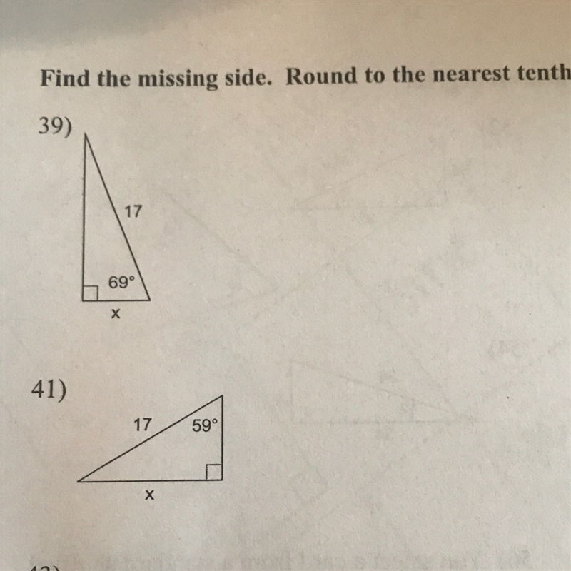 How do I find the missing side for question 39-example-1