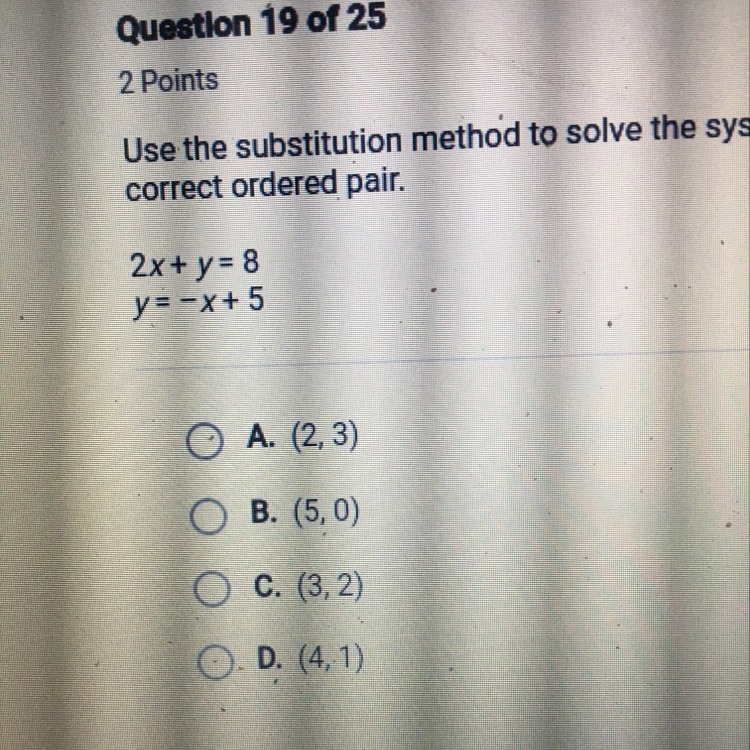 Use the substitution method to solve the system of equations. Choose the correct ordered-example-1