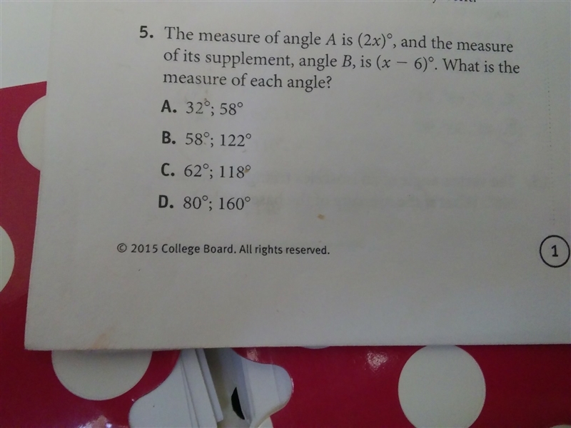 the measure of an angle A is (2x°)and the mesure of its supplement ,angle B is(x-6)°.What-example-1