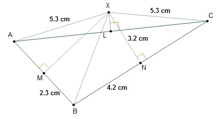 Point x is the circumcenter of triangle ABC What is the length of XB? 4.2 cm 4.6 cm-example-1