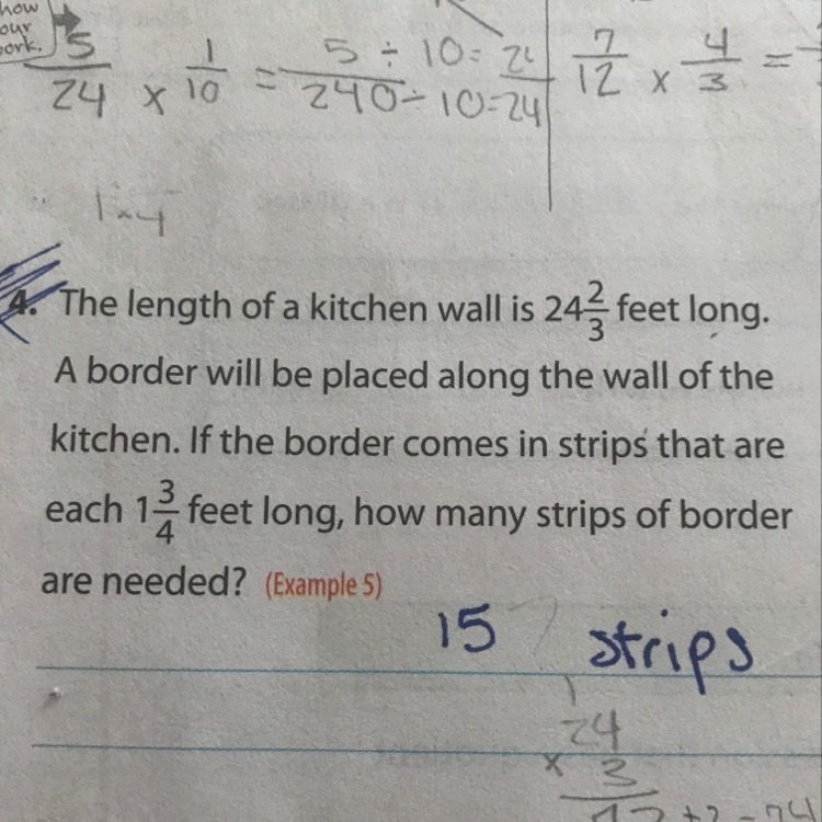 The length of a kitchen wall is 24 2/3 feet long. A border will be placed along the-example-1