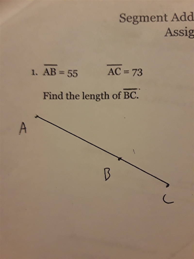 AB=55 AC=73 find the length of BC-example-1