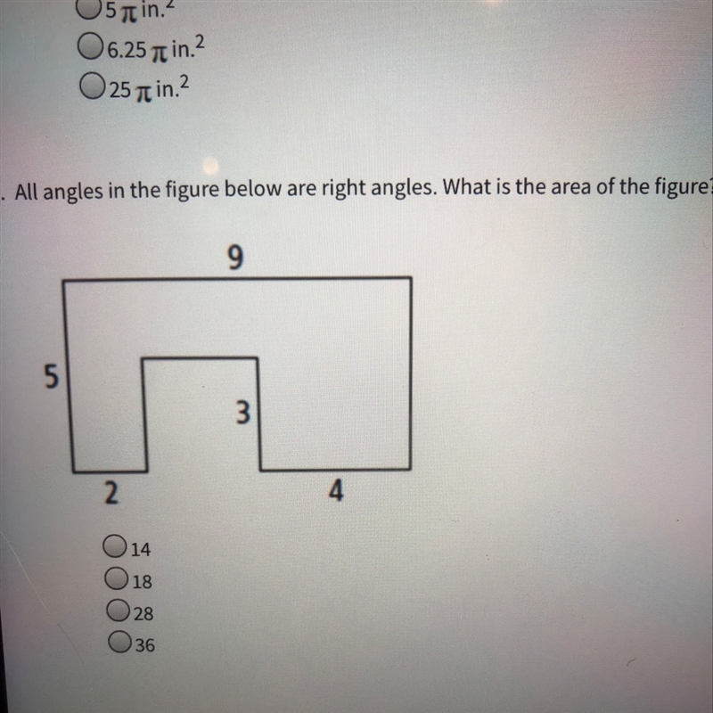 All angles in the figure at the right are right angles. What is the area of the figure-example-1