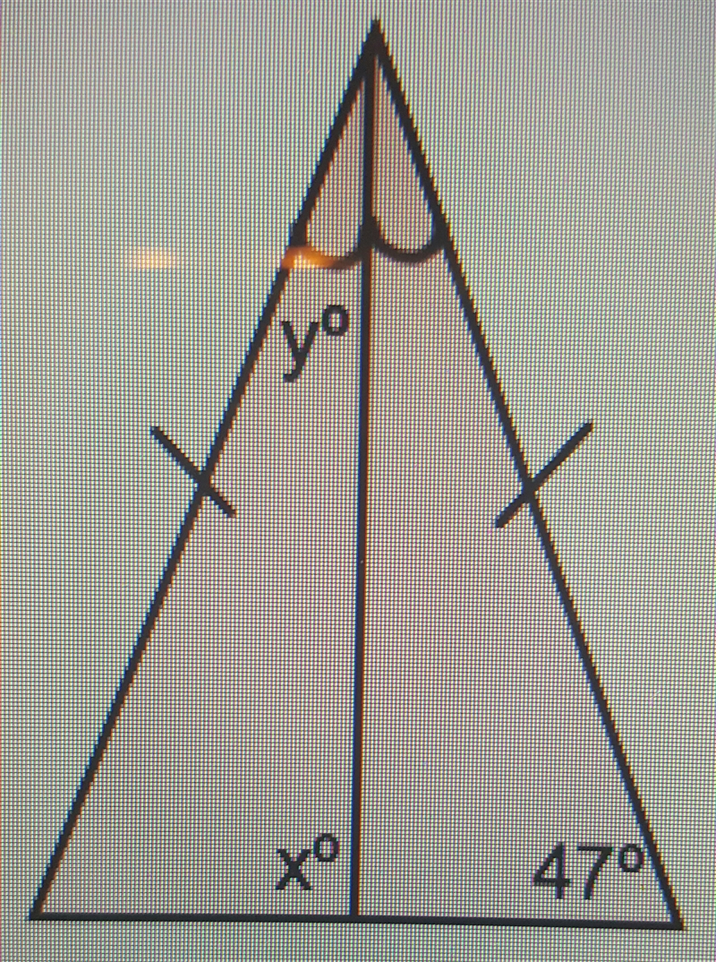 Find the values of x and y A) 90, 43 B) 90, 47 C) 43, 47 D) 47, 43-example-1