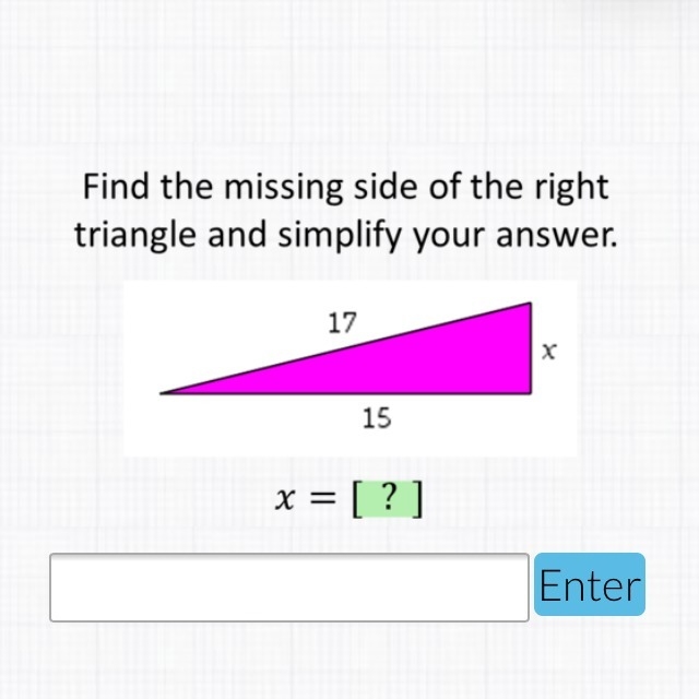 !!!!¡¡¡Geometry!!!!¡¡¡find the missing side of the right triangle and simplify. Include-example-1