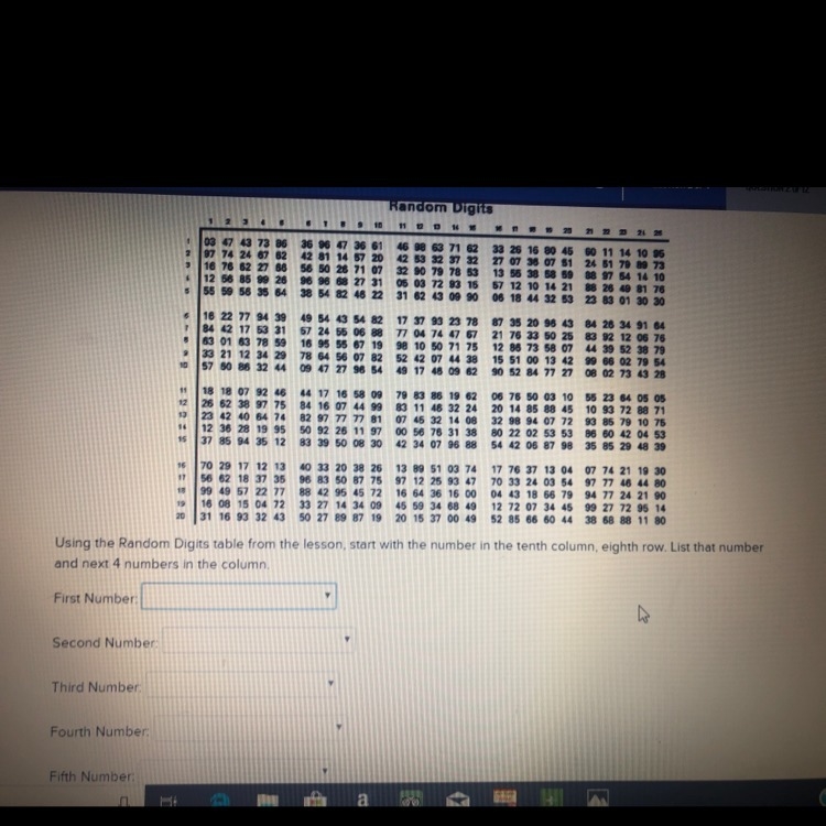 Using the random digits table from the lesson, start with the number in the tenth-example-1