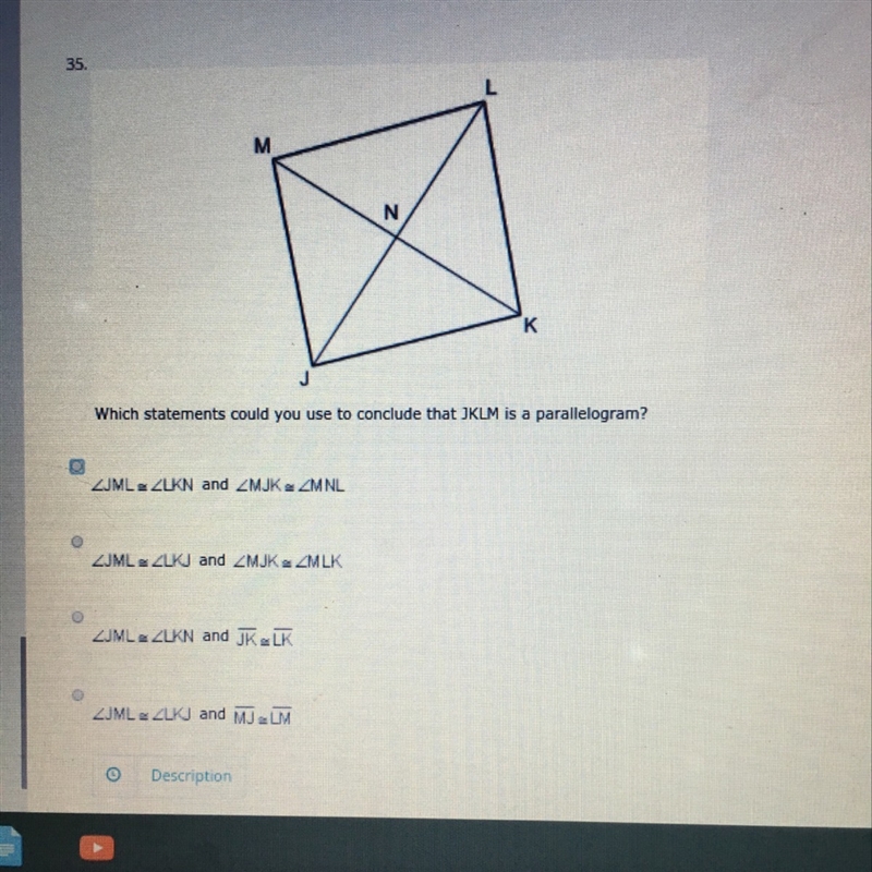 Which statements could you use to conclude that JKLM is a parallelogram-example-1