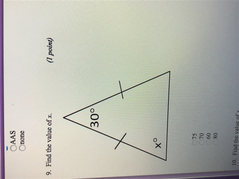 PLEASE HELLLP. Find the value of x a.75 b.70 c.60 d.80-example-1