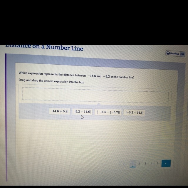 Which expression represents the distance between -14.6 and -5.2 on the number line-example-1