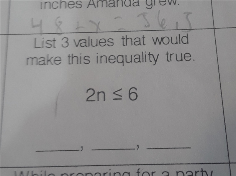 List three values that would make this inequality true-example-1