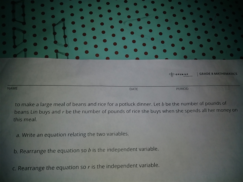 Brown rice costs $2 per pound, and beans cost $1.60 per pound. Lin has $10 to spend-example-1