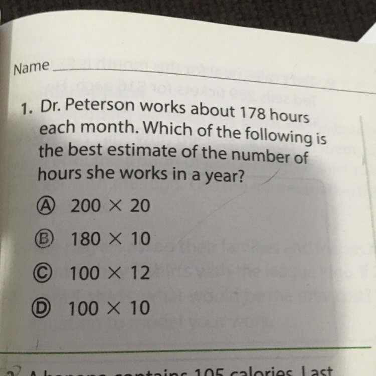 Dr. Peterson works about 178 hours each month. Which of the following is the best-example-1