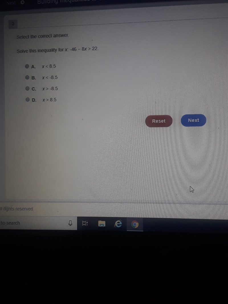 Solve this inequality for x -46-8x>22-example-1