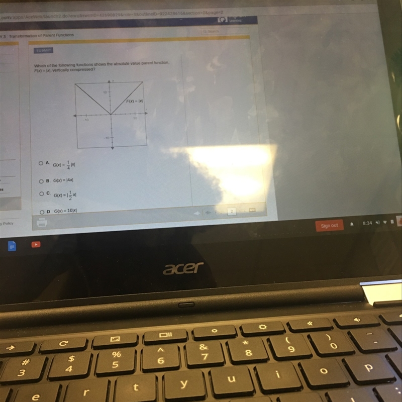 Which of the following functions shows the absolute value parent function f(x)=|x-example-1