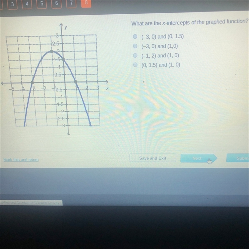 Which are the x-intercepts of the graphed function?-example-1