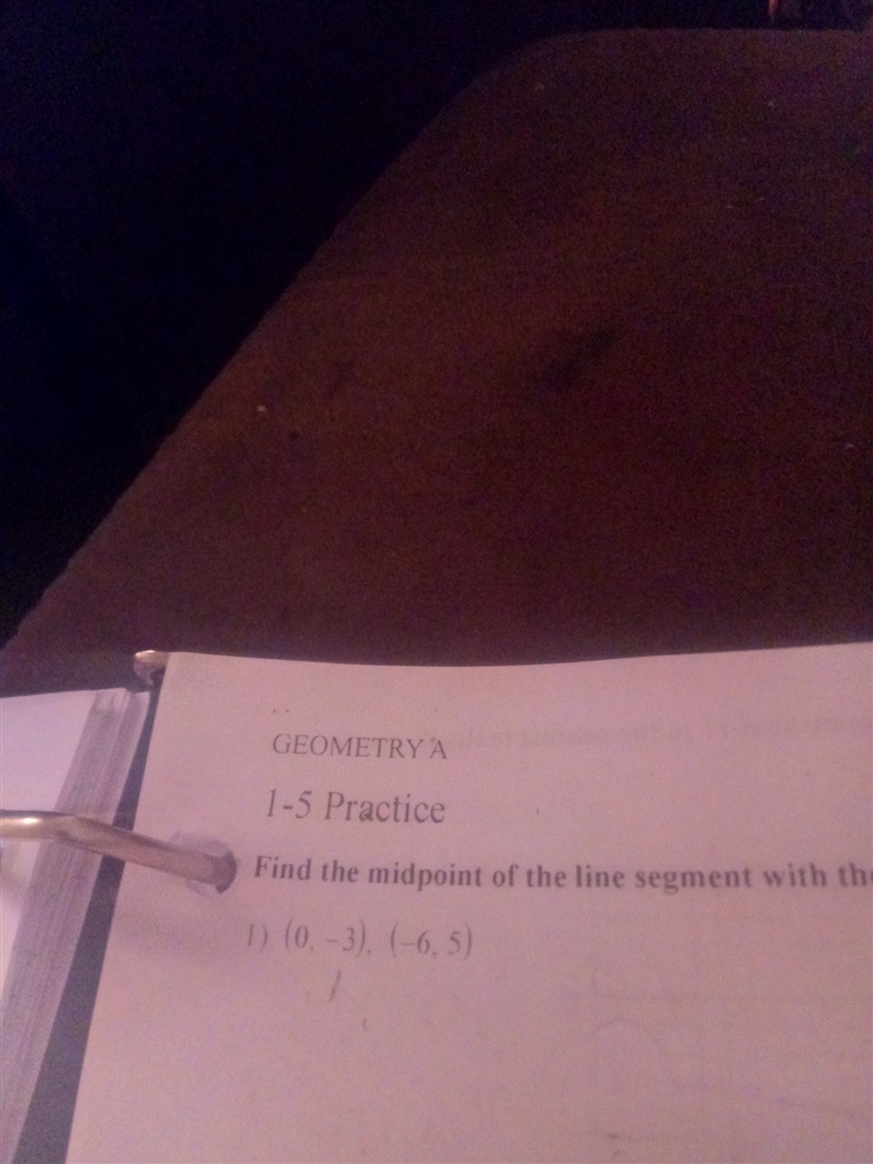 Find the midpoint of the line segment with the given endpoints (0,-3) , (-6,5)-example-1