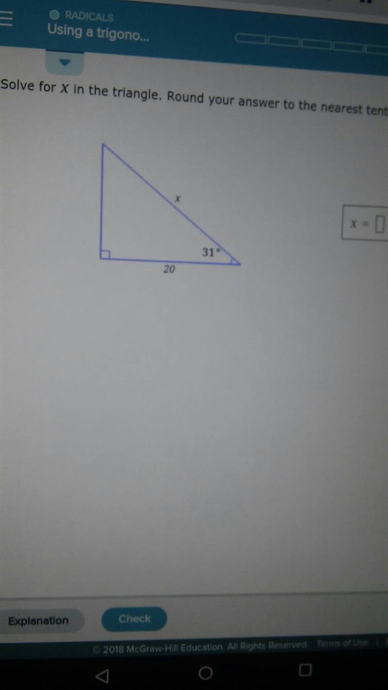 Solve for x in the triangle. Round your answer to the nearest tenth.-example-1