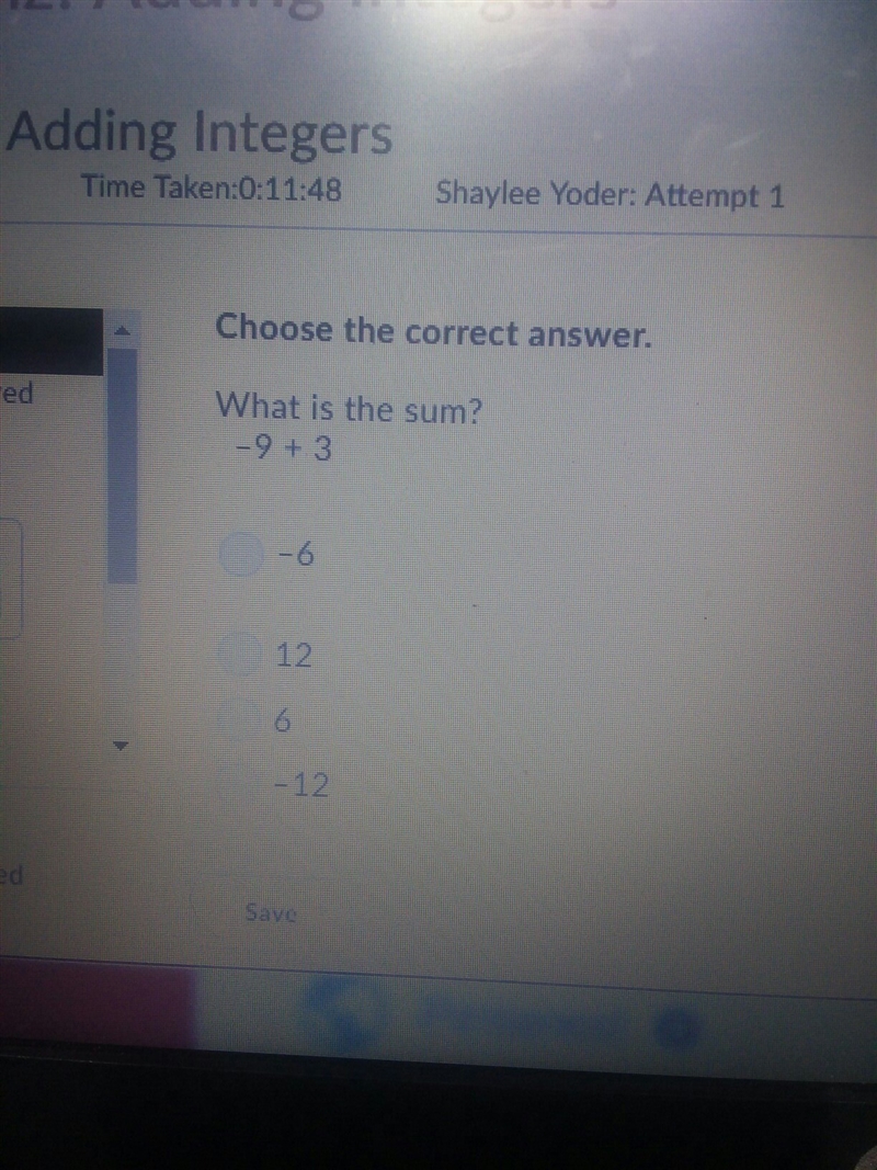 What is the sum? -9 +3 PLEASE HELP-example-1