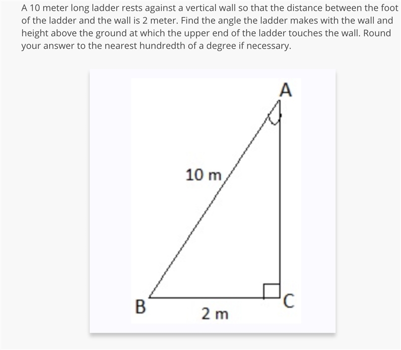 A 10 meter long ladder rests against a vertical wall so that the distance between-example-1