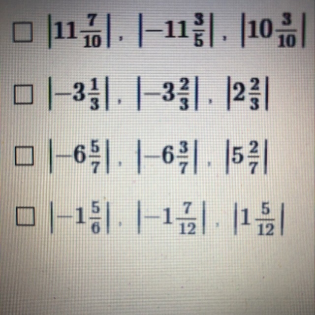 Which list shows the absolute value in order from greatest to least? Select each correct-example-1