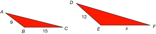 Given ΔABC: ΔDEF, find x. 7.2 11.25 20 18-example-1