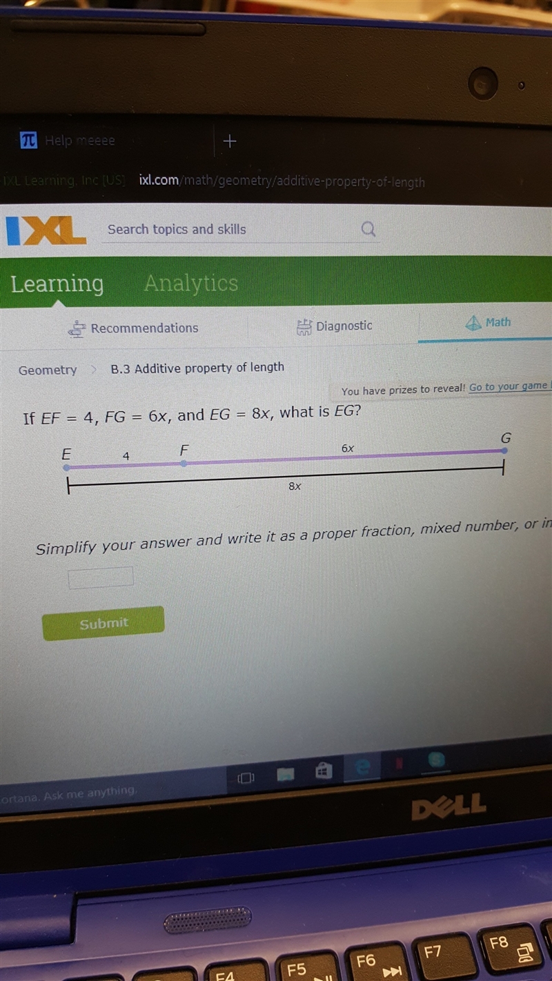 If EF=4, FG=6x and EG=8x what is EG?-example-1