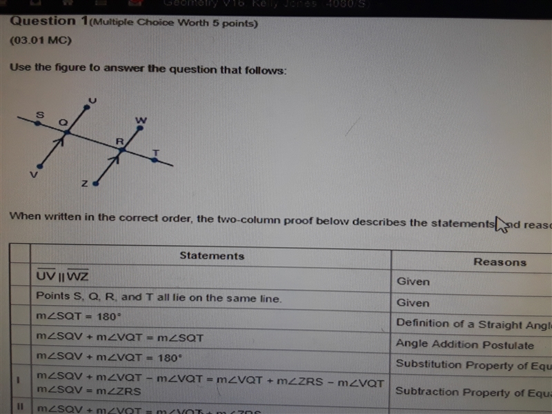 Which is the most logical order of statements and reasons I, II, and III to complete-example-2