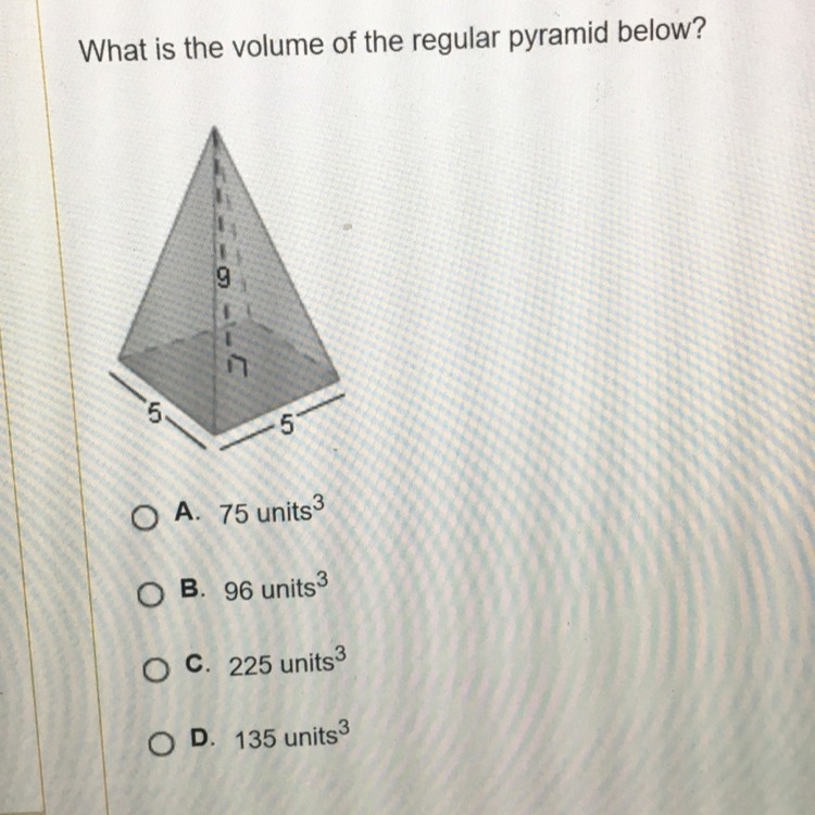 HELP!what is the volume of the reg. Pyramid below? :0-example-1