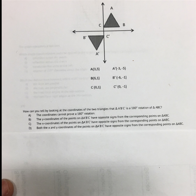 How can you tell by looking at the coordinates of the two triangles that a’b’c’ is-example-1