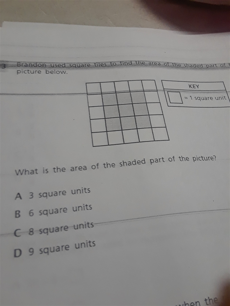 Brandon used square tiles to find the area of the shaded part of the picture below-example-1