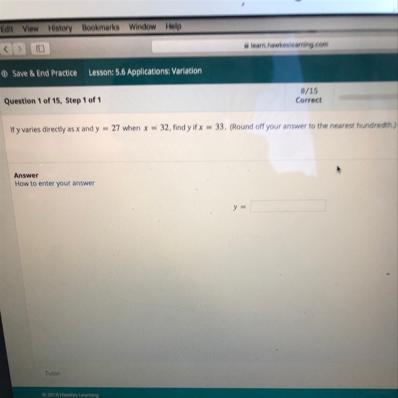 If y varies directly as x and y=27 when x=32, find y if x=33-example-1