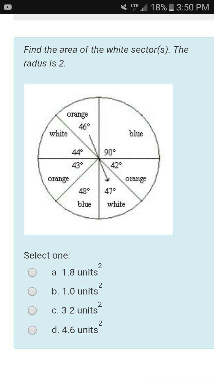 Find the area of the white sector(s). The radus is 2.-example-1