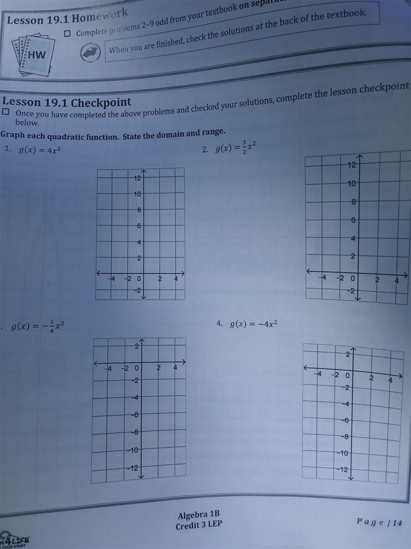 Graph each quadratic function.State the domain and range. g(x)=4x^2-example-1