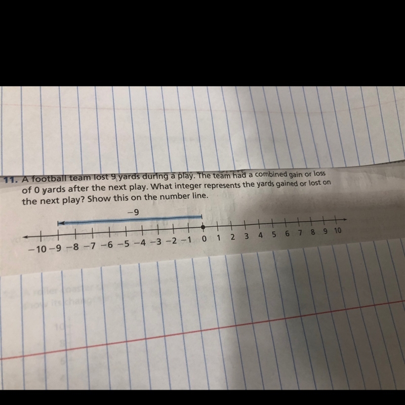 A football team lost 9 yards during a play the team had a combined gain or loss of-example-1