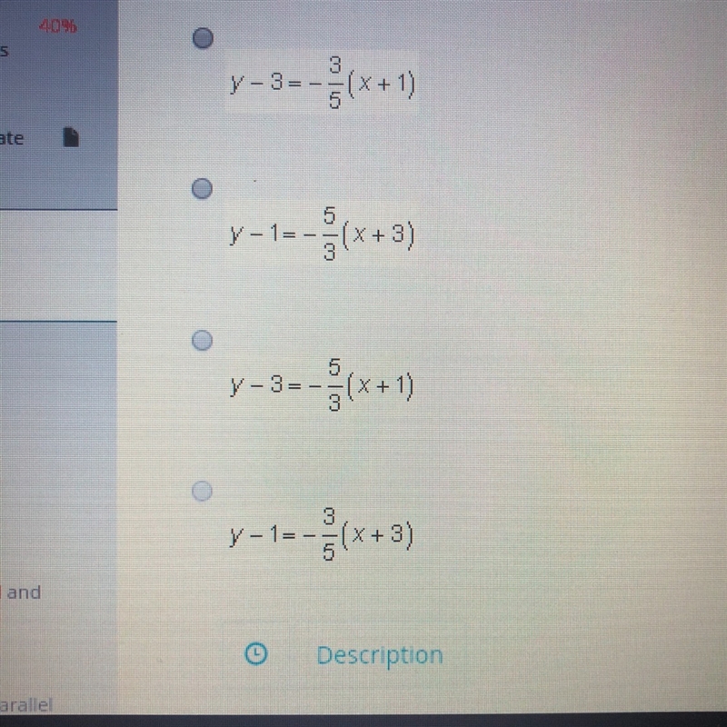 Which equation in point slope form contains the points (-1,3) and (2,-2)-example-1