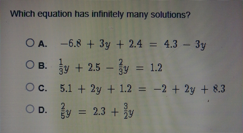 Which equation has infinitely many solutions?-example-1