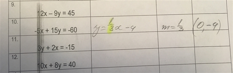 Equations, Their Slopes And Y-intercepts. Please 9,11 and 12 question! Thank you!)-example-1