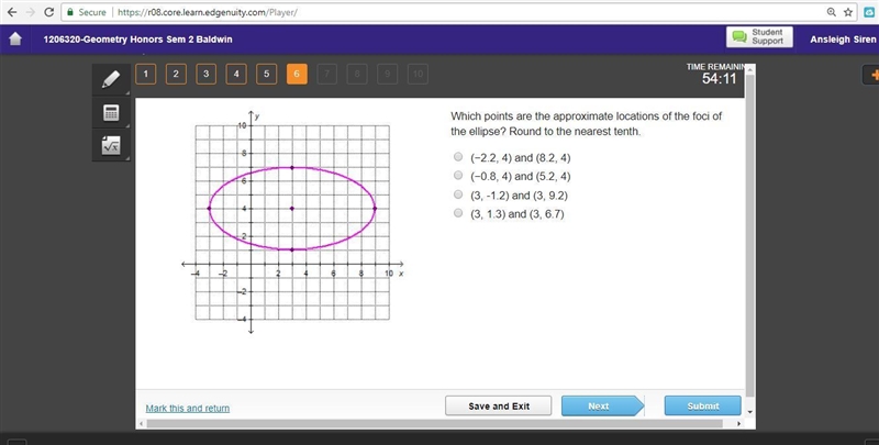 Which points are the approximate locations of the foci of the ellipse? Round to the-example-1