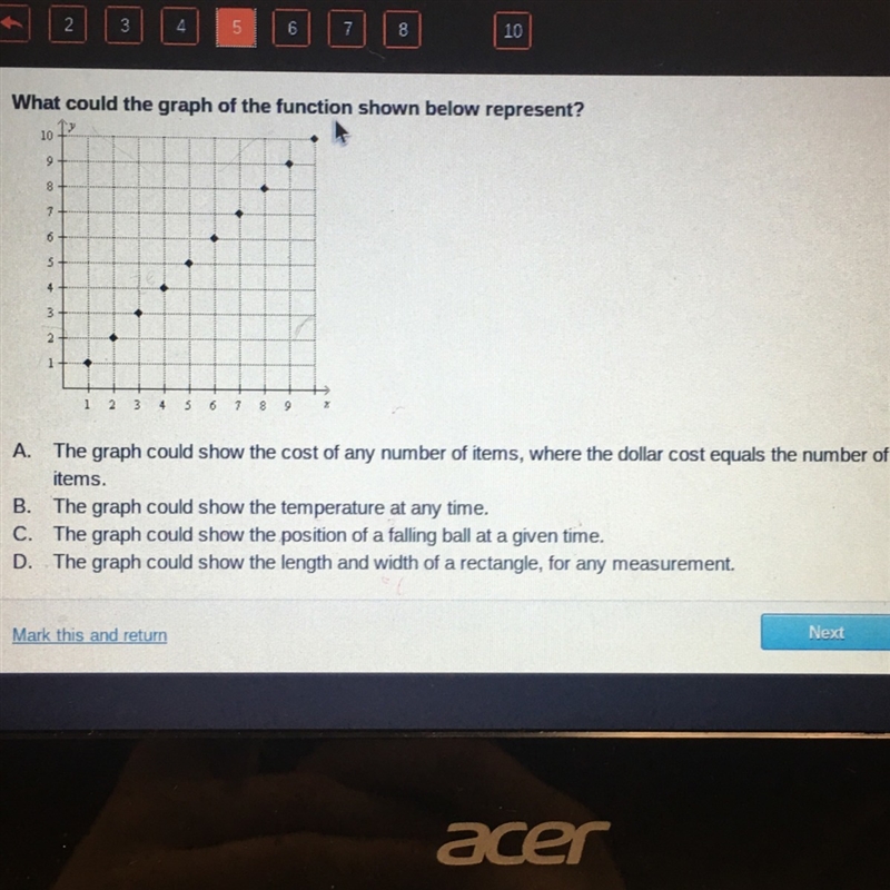 PLS HELP! What could the graph of the function shown below represent?-example-1