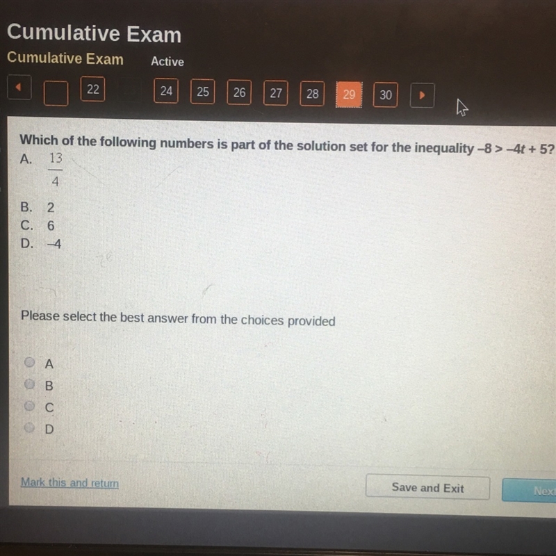 HELP PLS!! Which of the following numbers is part of the solution for the inequality-example-1