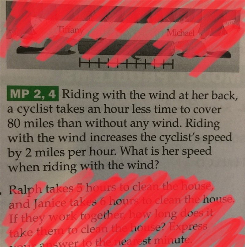 Riding with the wind at her back, a cyclist takes an hour less time to cover 80 miles-example-1