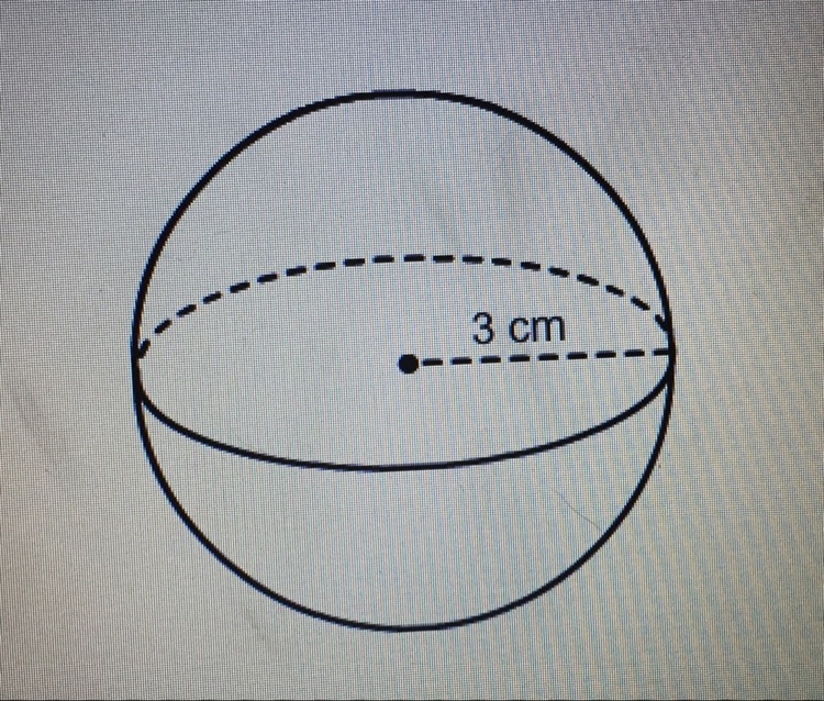 What is the volume of this sphere? A.) 8π cm³ B.) 16π cm³ C.) 27π cm³ D.) 36π cm³-example-1