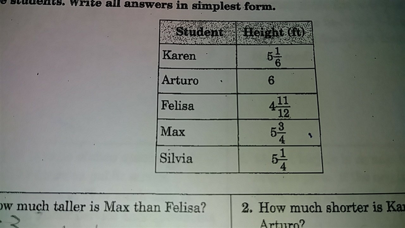 How much shorter is karen than Arturo show all work-example-1