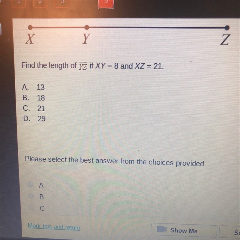 Find the length of YZ if XY=8 and XZ=21-example-1