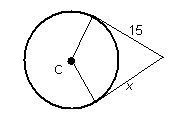 Using the figure below, what is the length of the segment labeled x? a. 225 b. 15 c-example-1